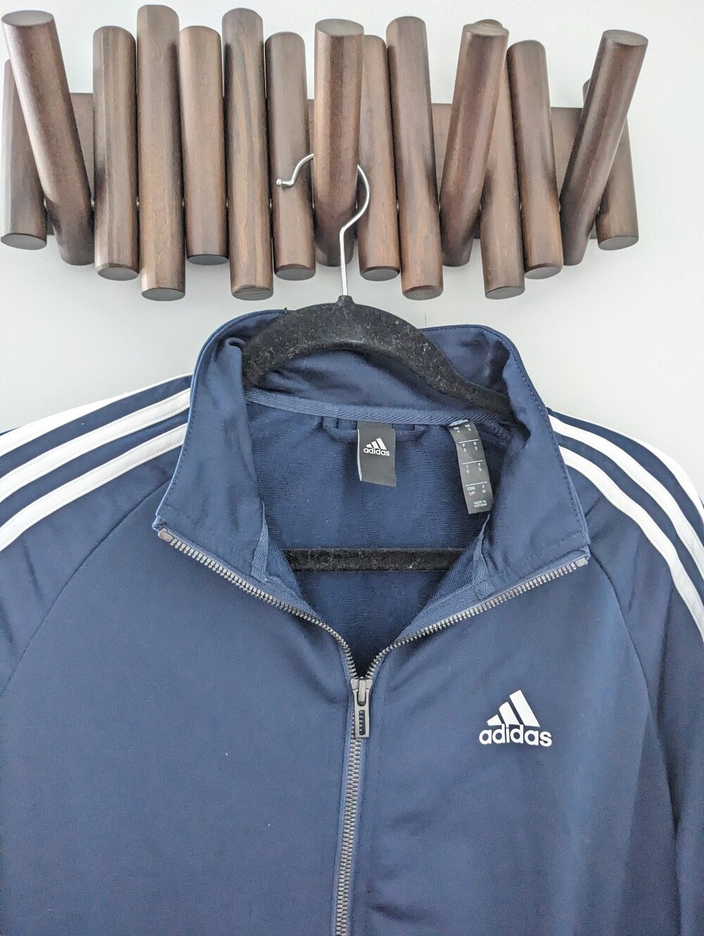 Adidas Women's Navy & White Three-Stripe Track Jacket - Size Small To Medium - Picture 3 of 7